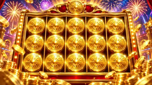 Cuadrícula de 3×3 con faroles rojos, lingotes y un buey dorado